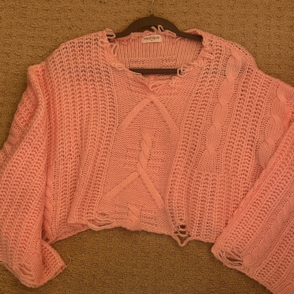 Vestique Soft Pink Cable Knit Cardigan